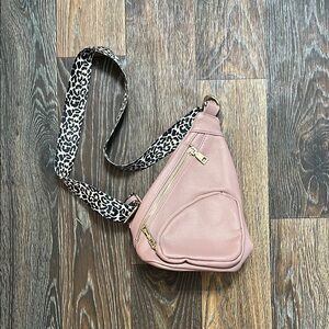 Pink Sling Bag with Leopard Strap